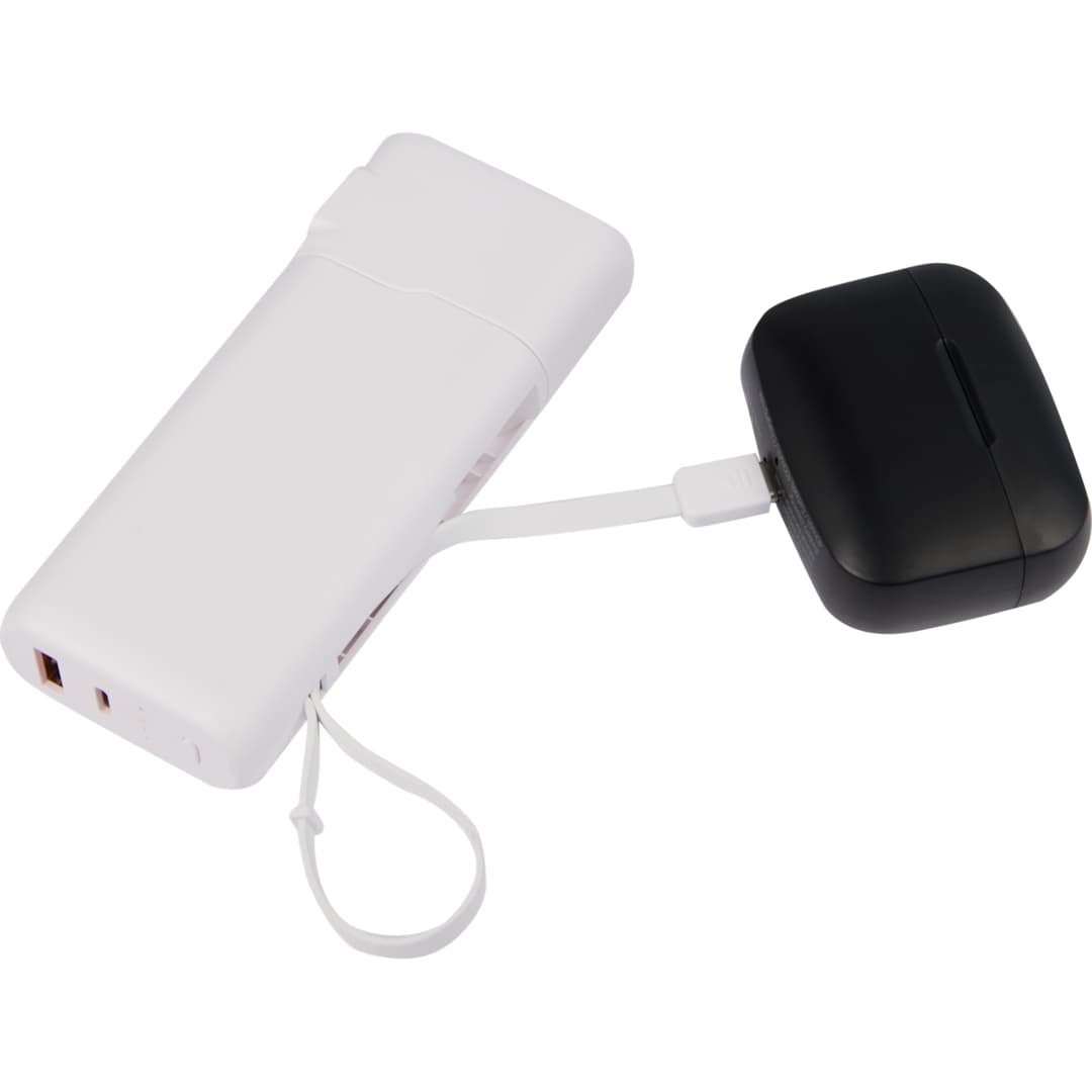 UL Listed 10,000 mAh 20W PD Power Bank with AC Plu - 7122-14 White