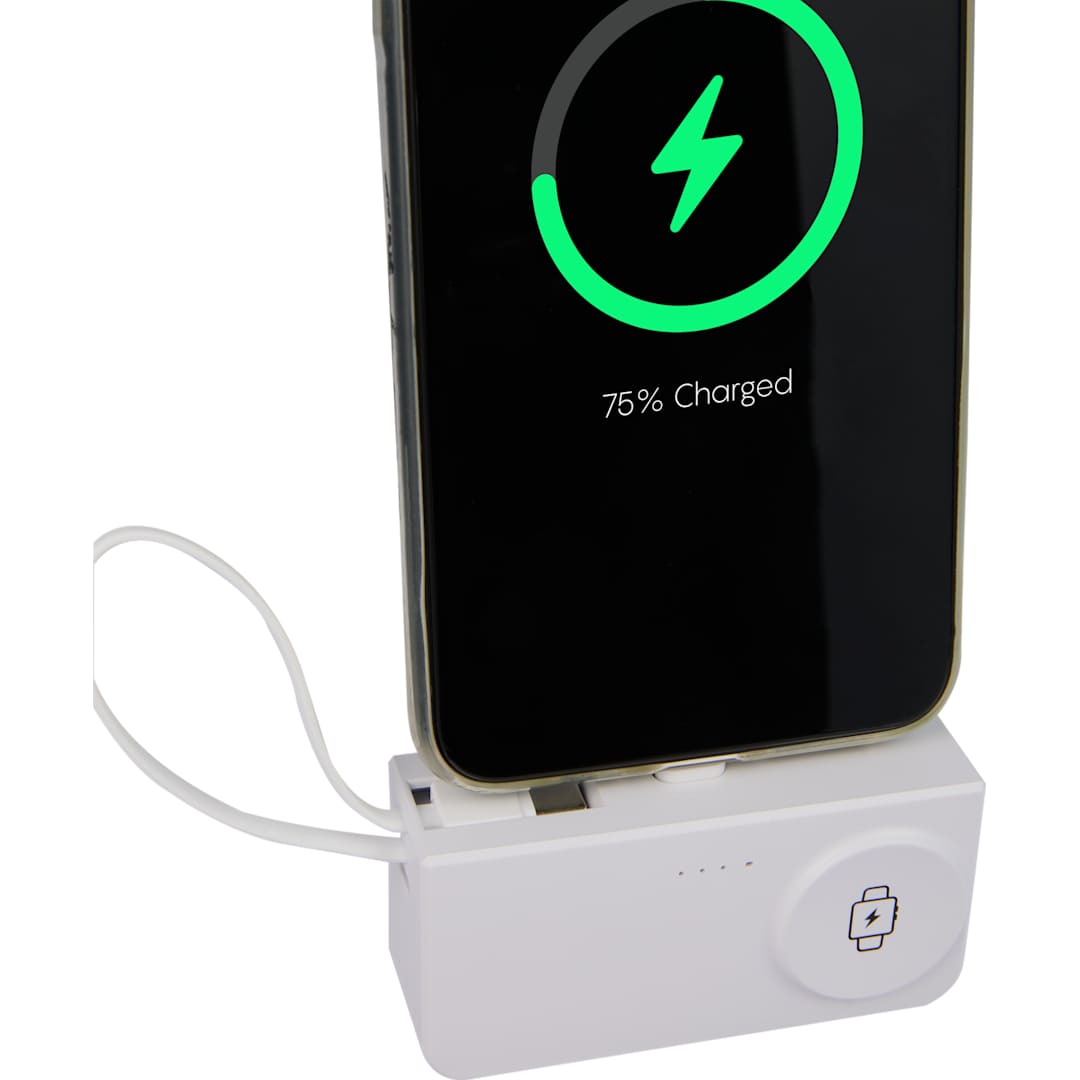 Hue Plus 5000 mAh Power Bank with Watch Charger - 7122-19 White