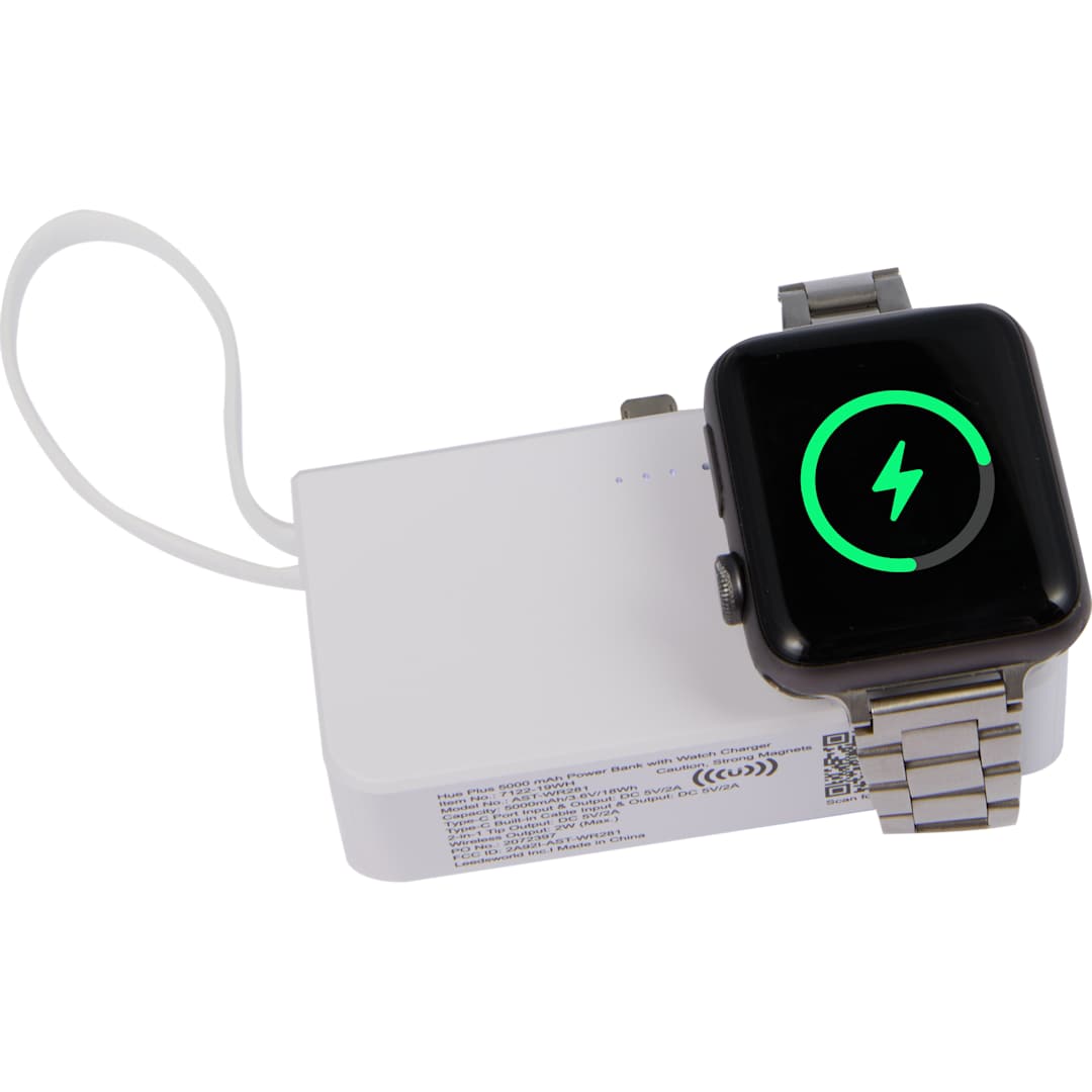 Hue Plus 5000 mAh Power Bank with Watch Charger - 7122-19 White
