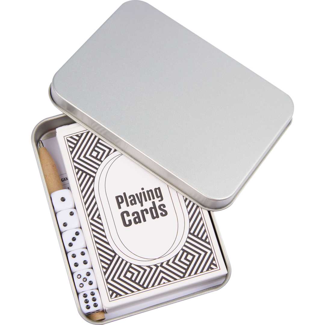 Playing Cards &amp; Dice Game Set - SM-4052 Silver