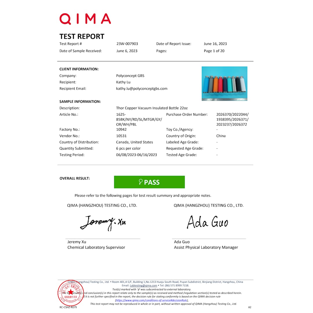 Thor Bouteille isolée sous vide en cuivre 22oz - 1625-85 Black