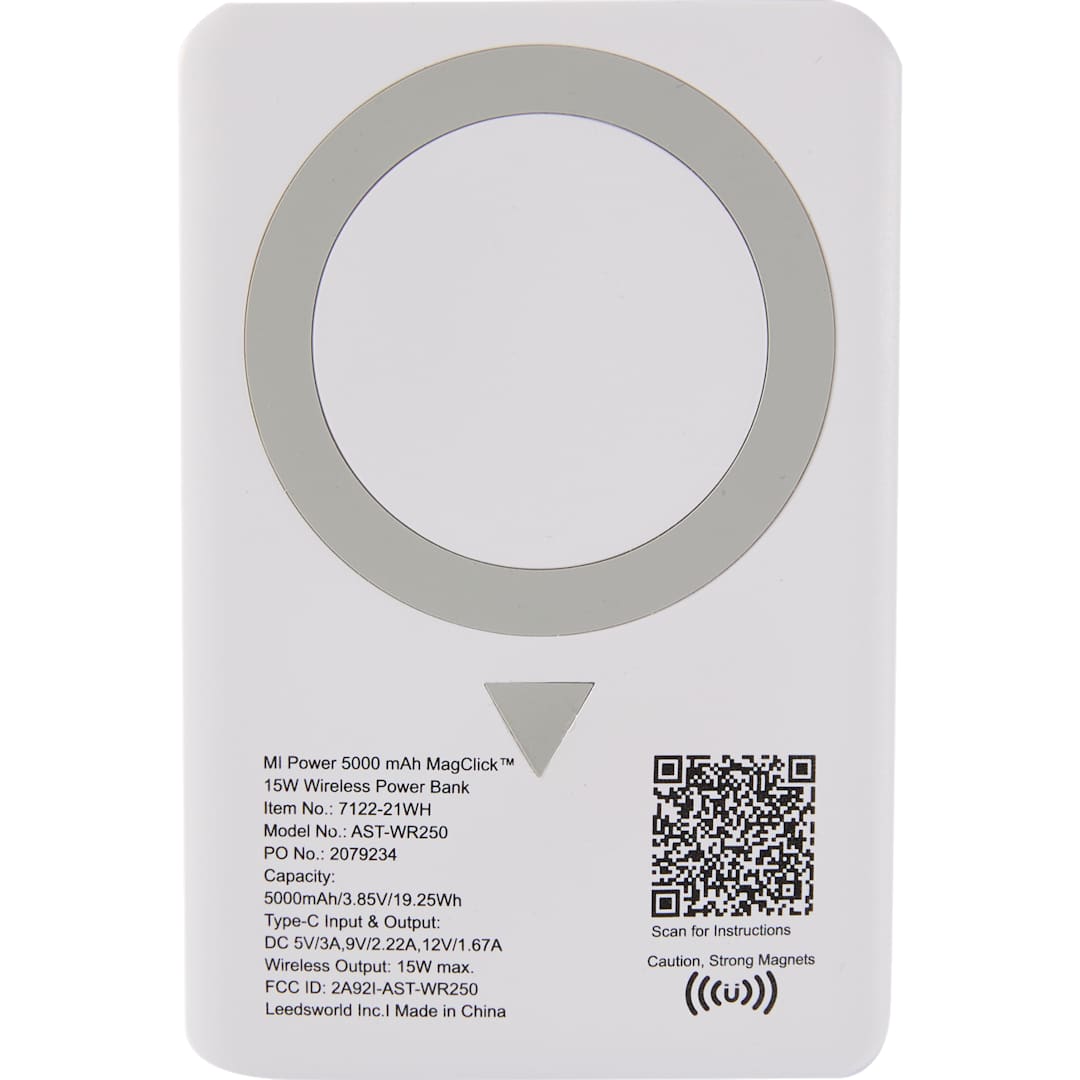 MI Power 5000 mAh MagClick™ 15W Wireless Power Ban - 7122-21 White