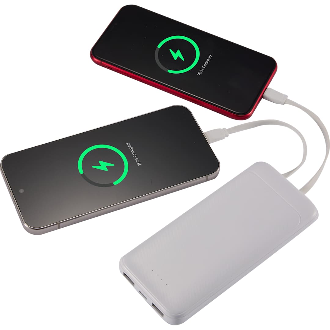 Pwr Pal 10000 mAh Power Bank with Integrated Cable - 7122-27 White