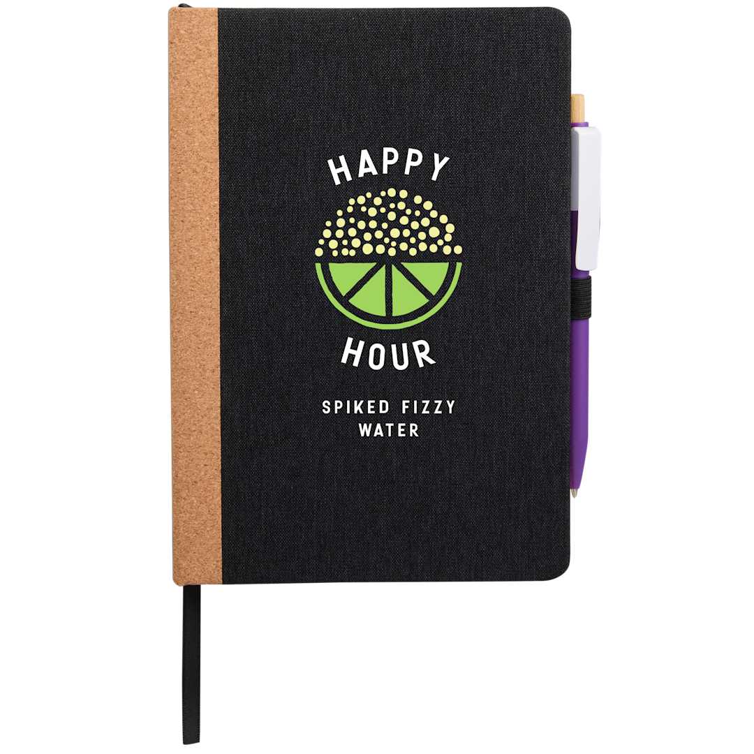 5.5&quot; x 8.5&quot; Recycled PET and Cork Bound Journal - SM-5313 Black