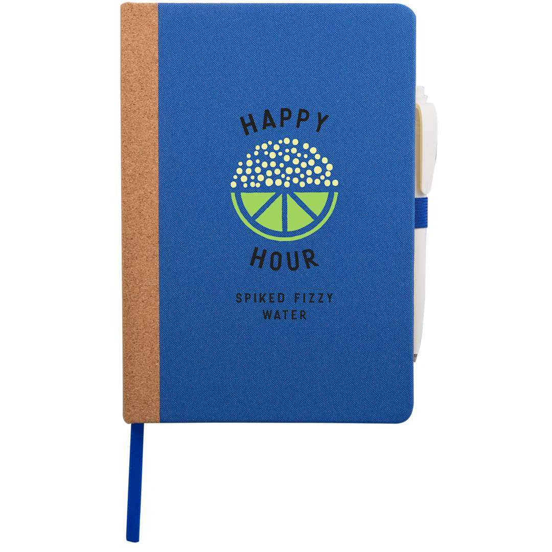 5.5&quot; x 8.5&quot; Recycled PET and Cork Bound Journal - SM-5313 Blue