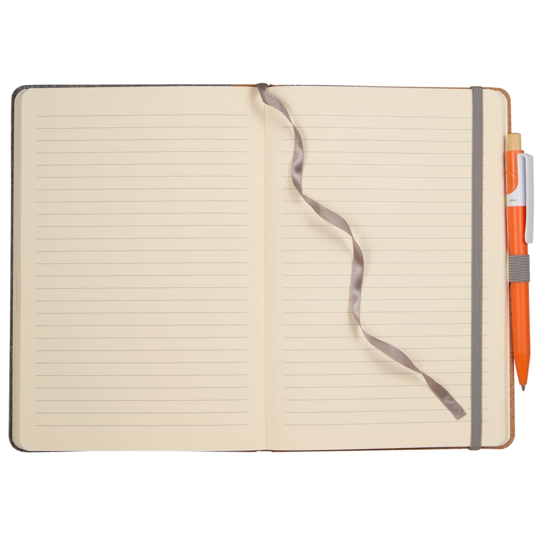 5.5&quot; x 8.5&quot; Recycled PET and Cork Bound Journal - SM-5313 Gray