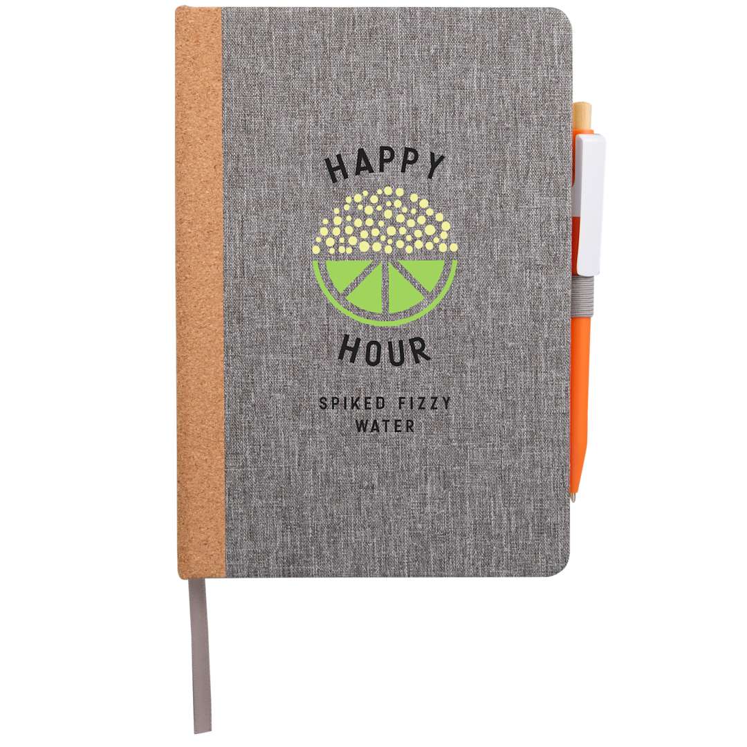 5.5&quot; x 8.5&quot; Recycled PET and Cork Bound Journal - SM-5313 Gray
