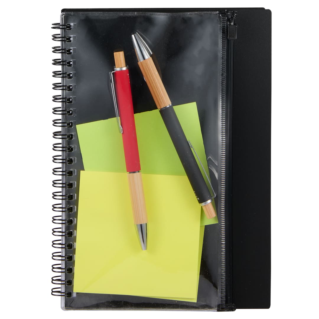 5.5&quot; x 8.5&quot; Spiral Notebook with Clear Pocket - SM-5318 Black