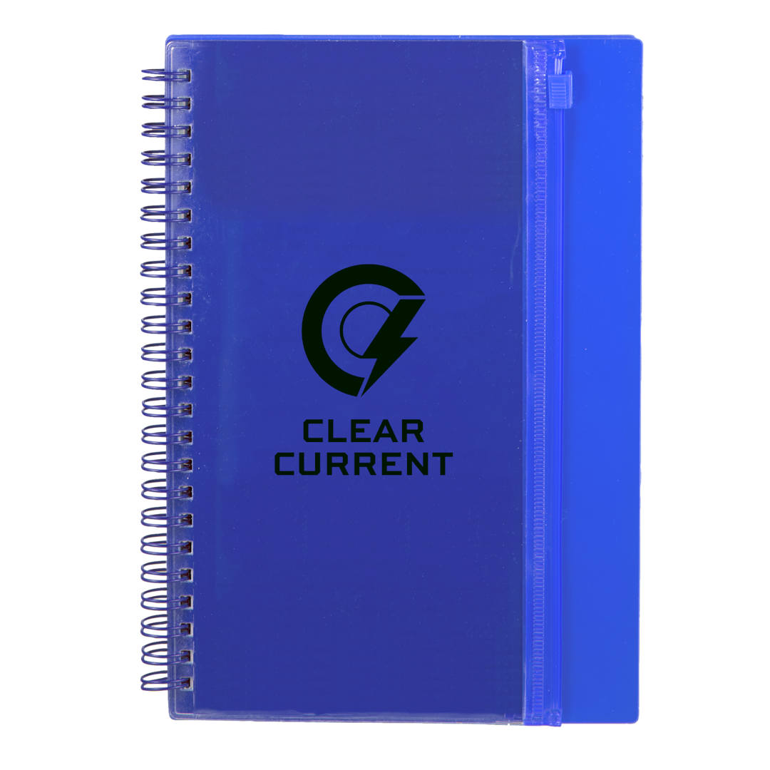 5.5&quot; x 8.5&quot; Spiral Notebook with Clear Pocket - SM-5318 Blue