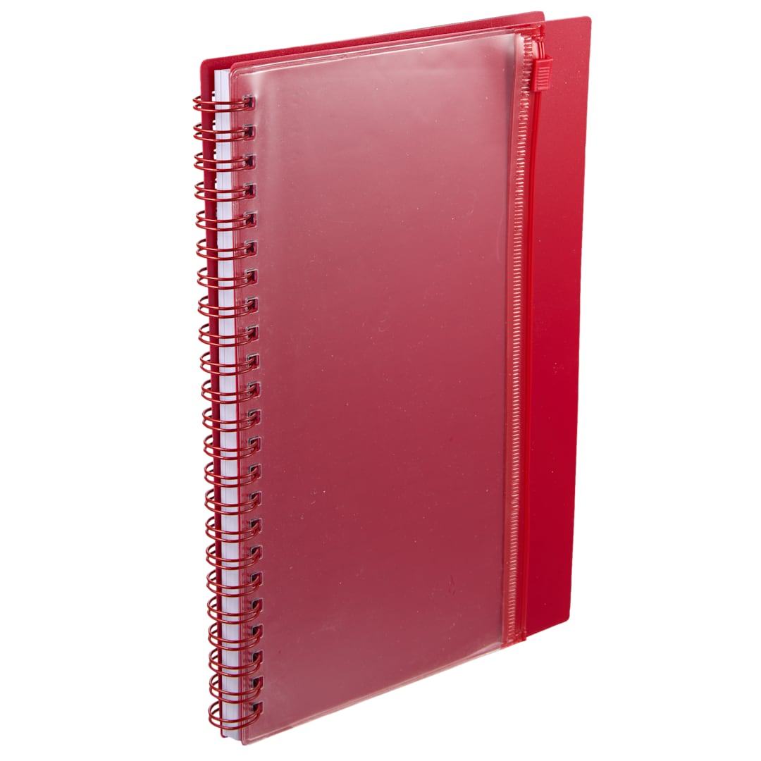 5.5&quot; x 8.5&quot; Spiral Notebook with Clear Pocket - SM-5318 Red