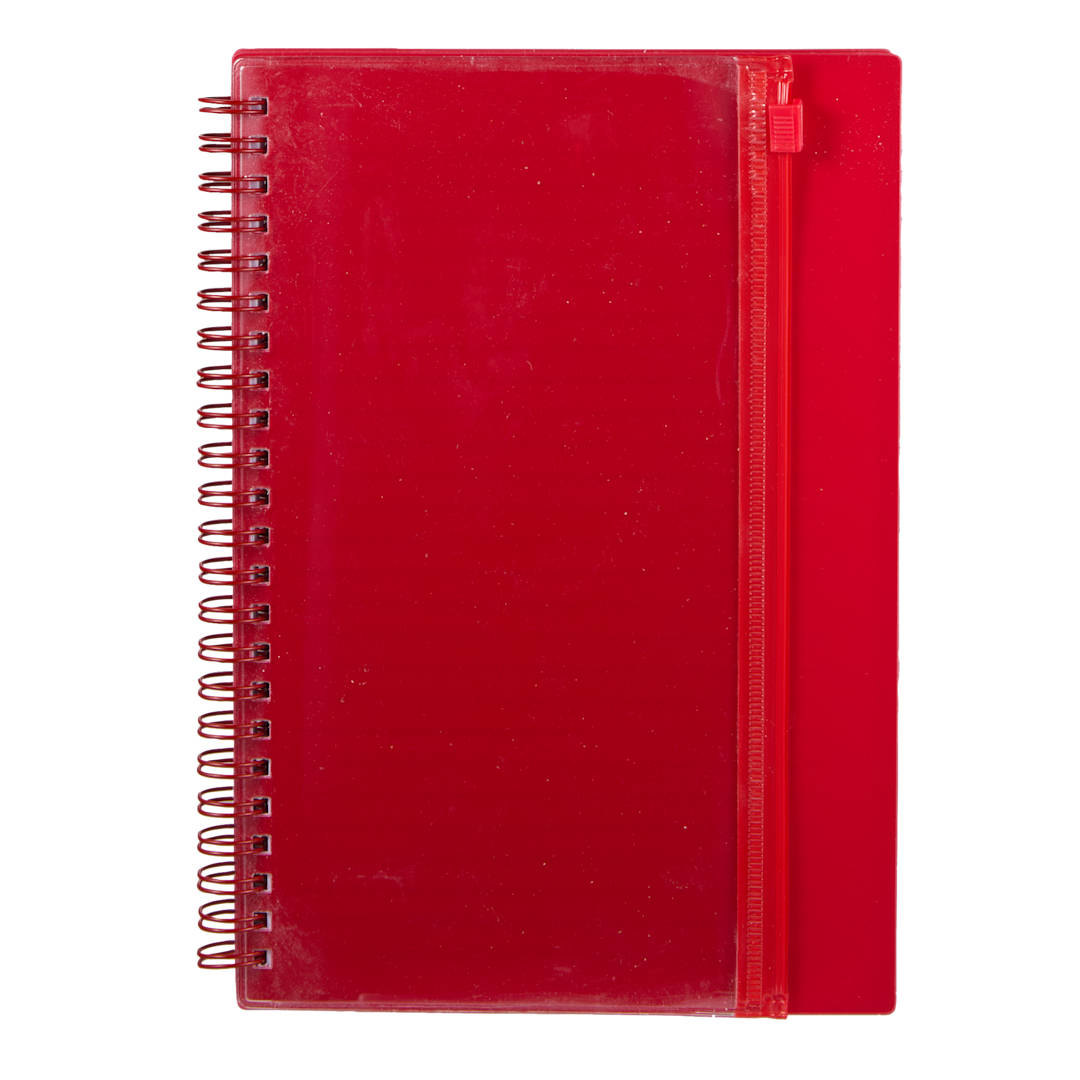 5.5&quot; x 8.5&quot; Spiral Notebook with Clear Pocket - SM-5318 Red