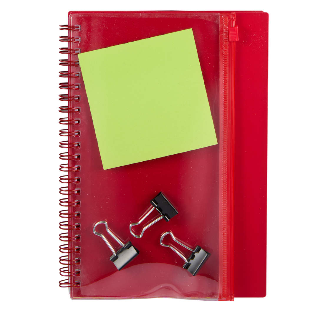 5.5&quot; x 8.5&quot; Spiral Notebook with Clear Pocket - SM-5318 Red