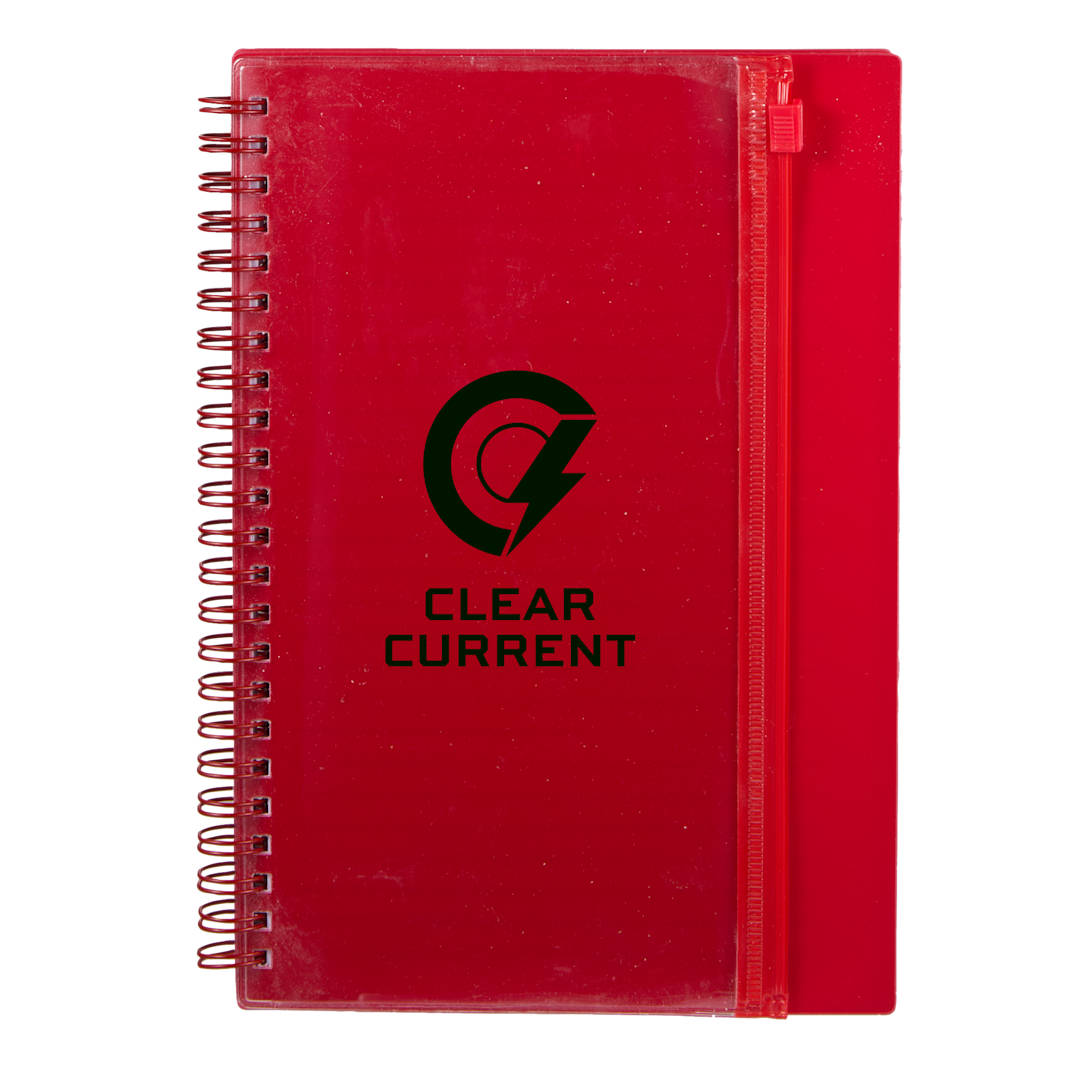 5.5&quot; x 8.5&quot; Spiral Notebook with Clear Pocket - SM-5318 Red