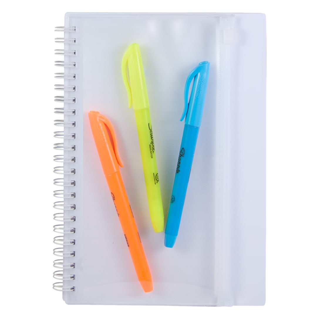 5.5&quot; x 8.5&quot; Spiral Notebook with Clear Pocket - SM-5318 White