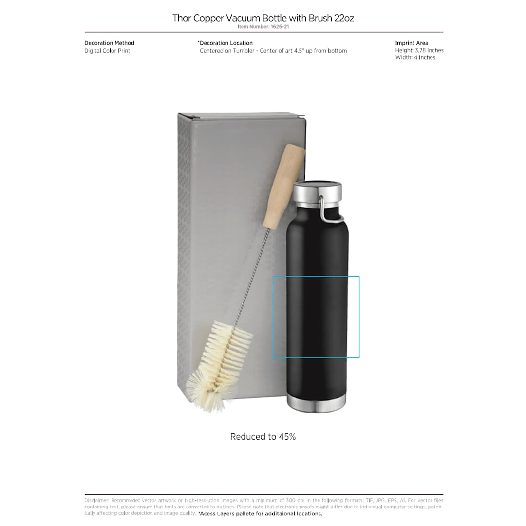 Thor Copper Vacuum Bottle with Brush 22oz - 1626-21 Black