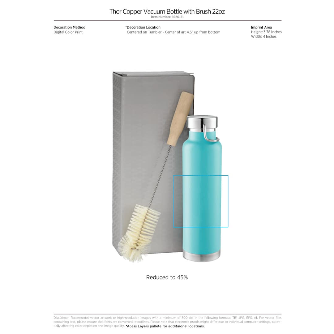 Thor Copper Vacuum Bottle with Brush 22oz - 1626-21 Black