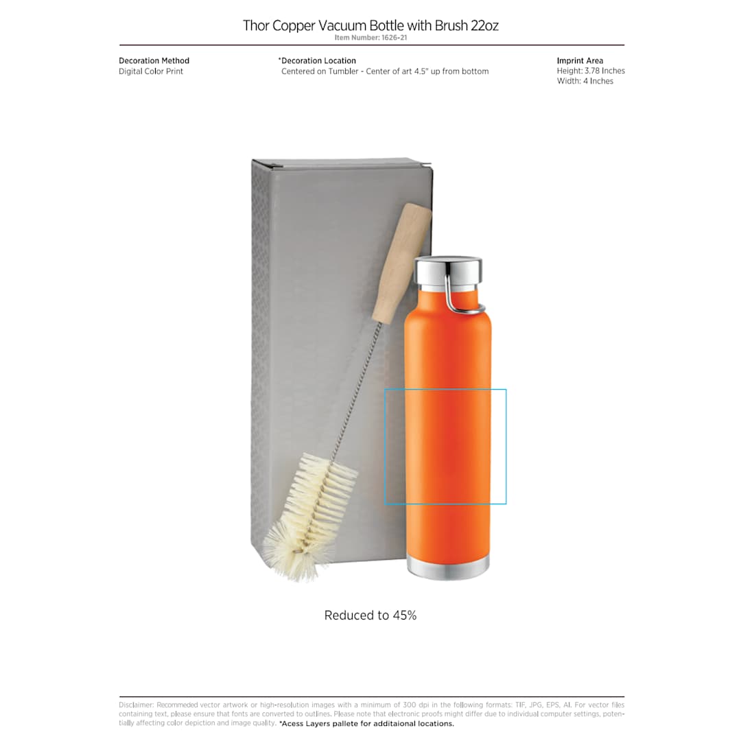 Thor Copper Vacuum Bottle with Brush 22oz - 1626-21 Black