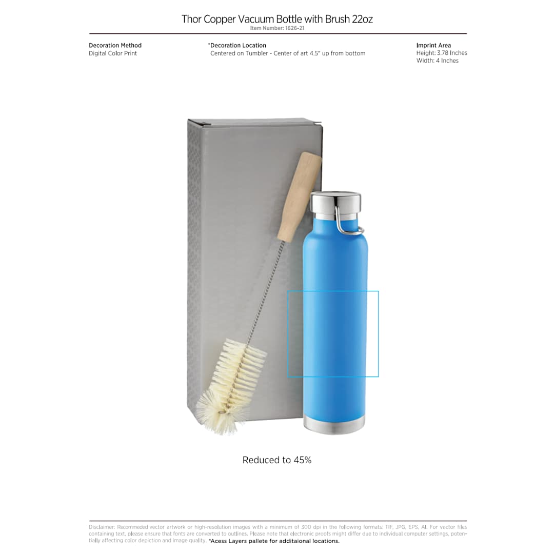 Thor Copper Vacuum Bottle with Brush 22oz - 1626-21 Black