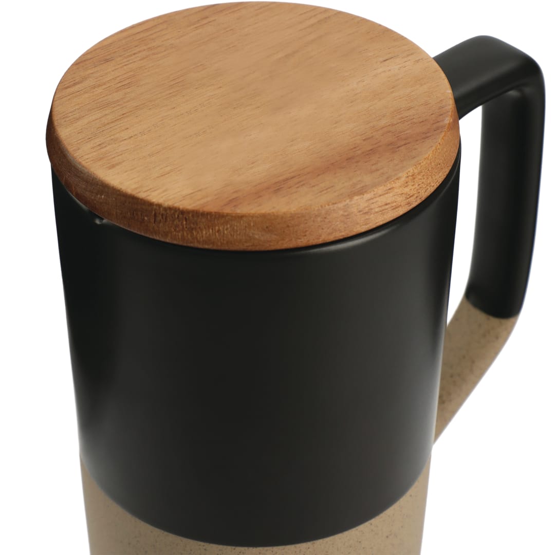 Tahoe Tea & Coffee Ceramic Mug with Wood Lid 16oz - 1626-35 Black