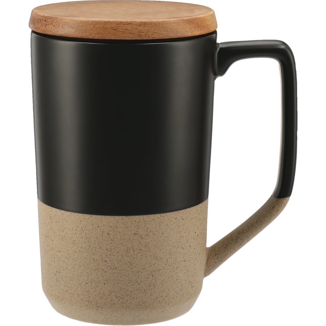 Tahoe Tea & Coffee Ceramic Mug with Wood Lid 16oz - 1626-35 Black