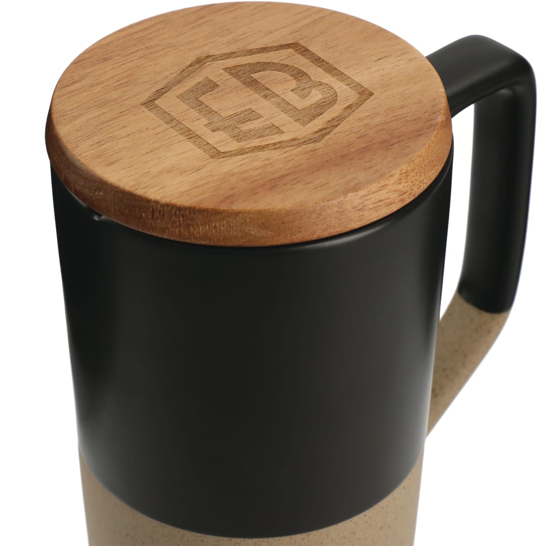 Tahoe Tea & Coffee Ceramic Mug with Wood Lid 16oz - 1626-35 Black