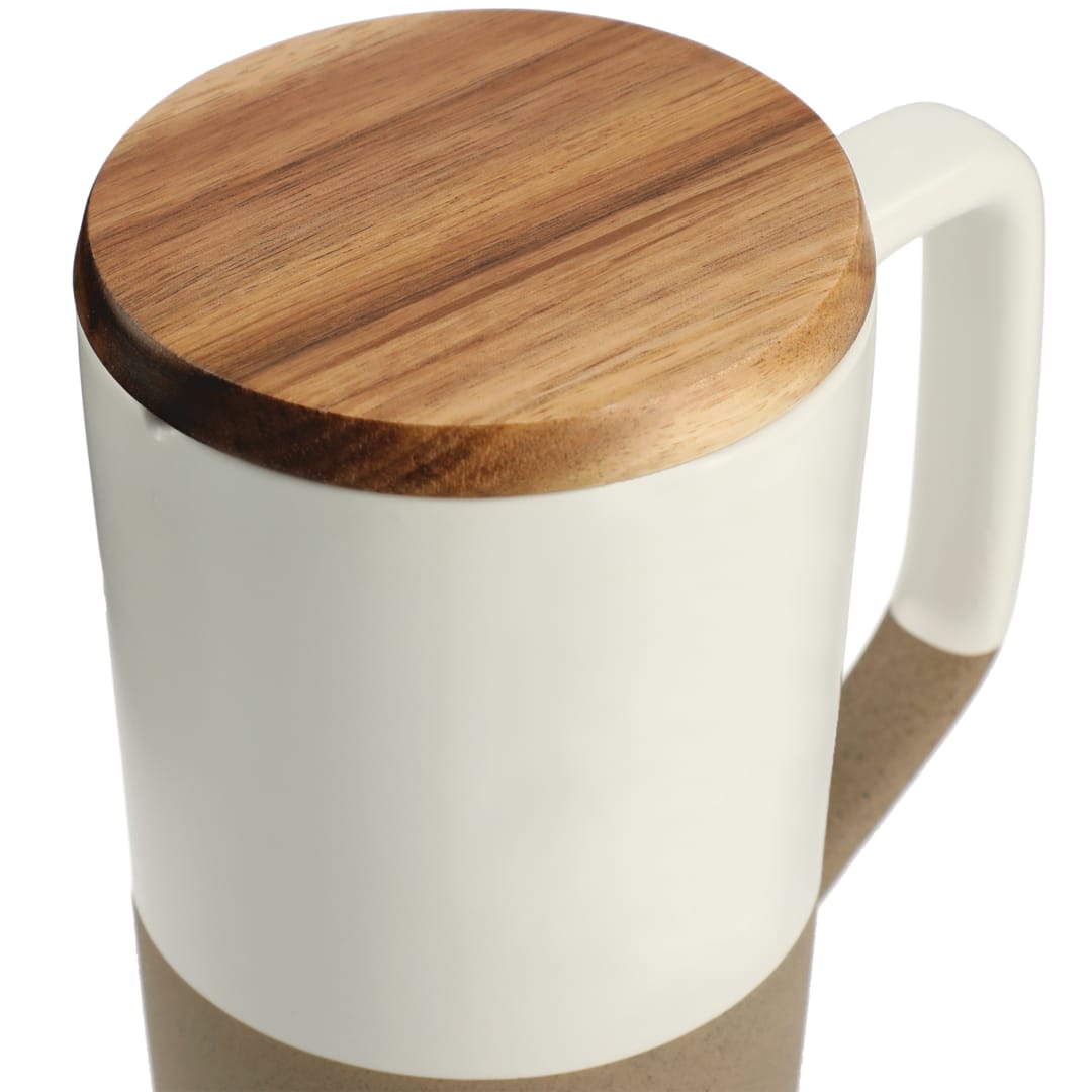 Tahoe Tea & Coffee Ceramic Mug with Wood Lid 16oz - 1626-35 White