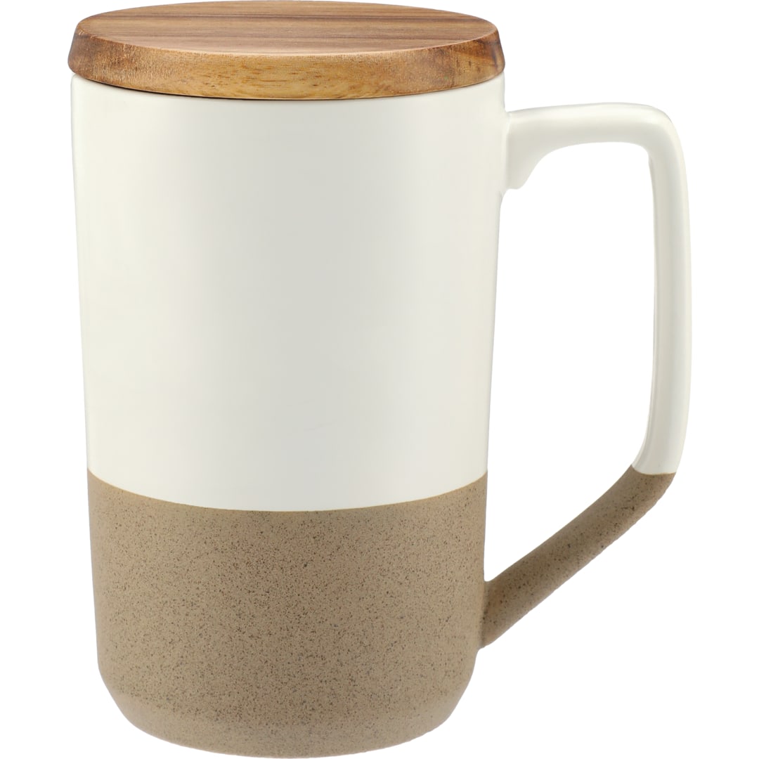 Tahoe Tea & Coffee Ceramic Mug with Wood Lid 16oz - 1626-35 White