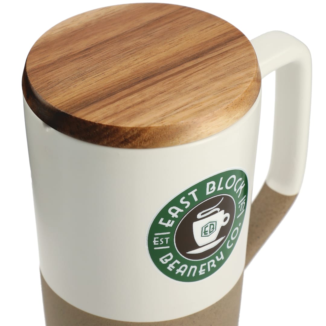Tahoe Tea & Coffee Ceramic Mug with Wood Lid 16oz - 1626-35 White