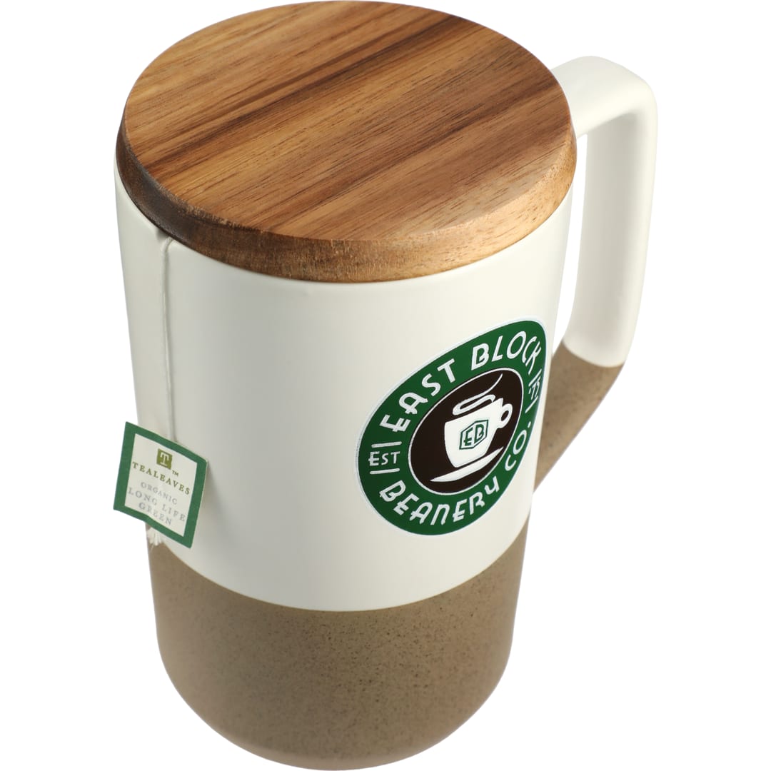 Tahoe Tea & Coffee Ceramic Mug with Wood Lid 16oz - 1626-35 White