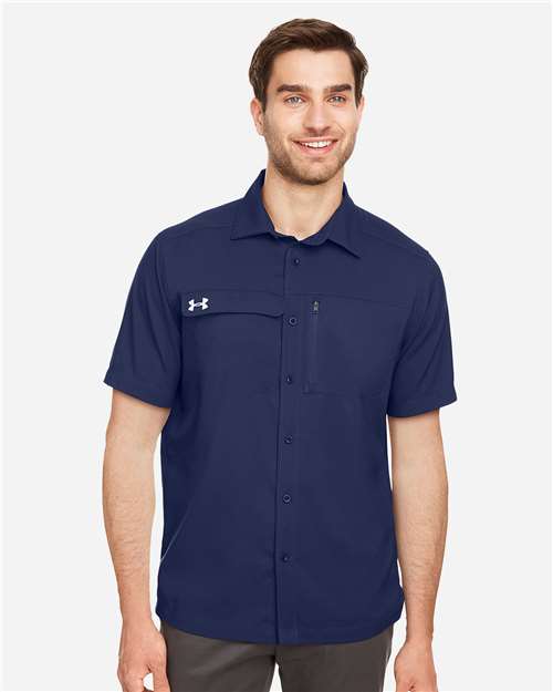 Under Armour Men's Motivate Coach Woven Shirt - 1351360 Midnight Navy- White