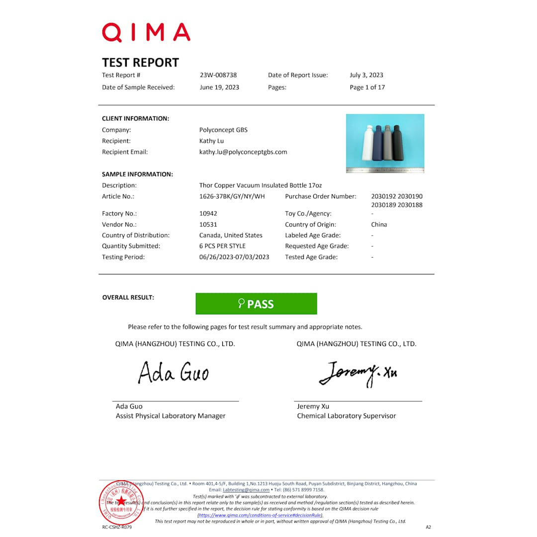 Thor Copper Vacuum Insulated Bottle 17oz - 1626-37 Black