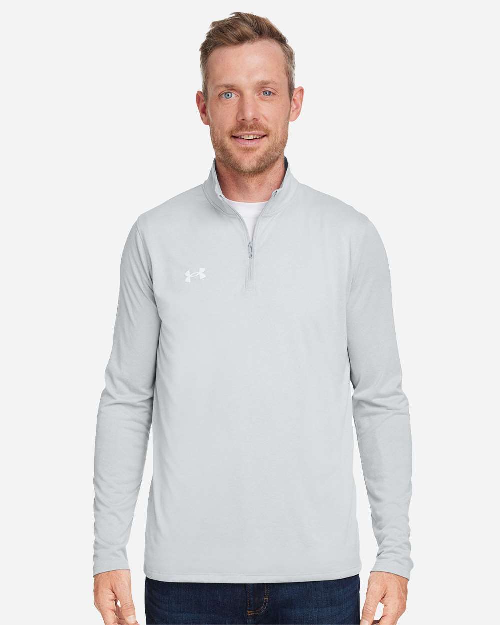 Under Armour Men's Team Tech™ Quarter-Zip Pullover - 1376844 Mod Grey Light Heather- White