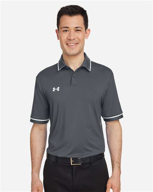 Under Armour Men's Tipped Teams Performance Polo - 1376904 CS Grey Light Heather- White