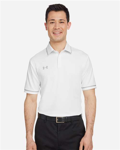 Under Armour Men's Tipped Teams Performance Polo - 1376904 White- Mod Grey