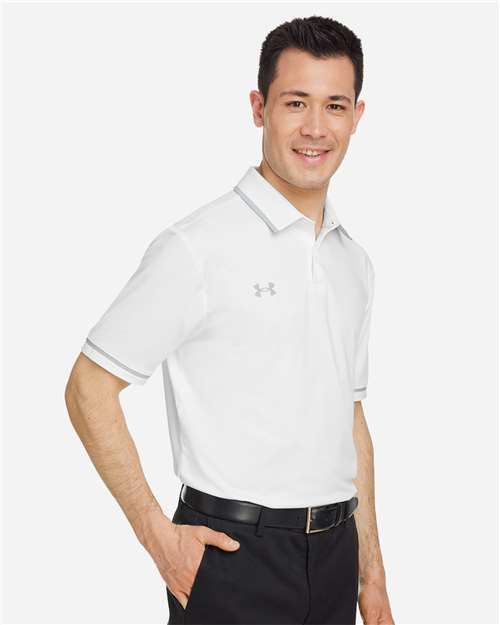 Under Armour Men's Tipped Teams Performance Polo - 1376904 White- Mod Grey