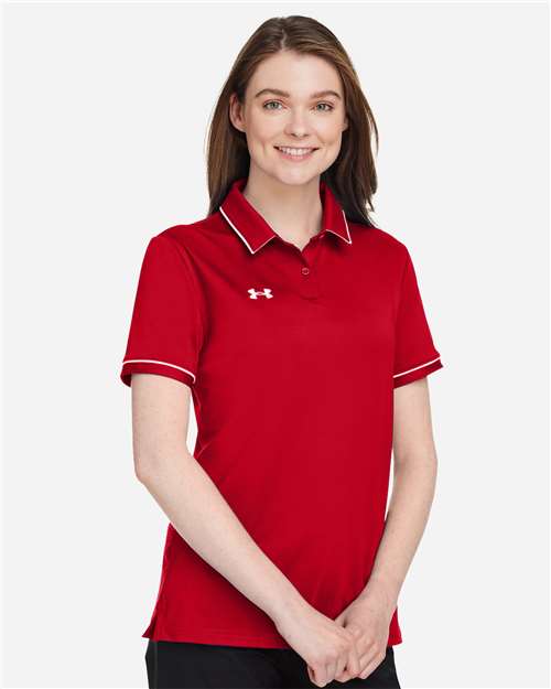 Under Armour Women's Tipped Teams Performance Polo - 1376905 Red- White