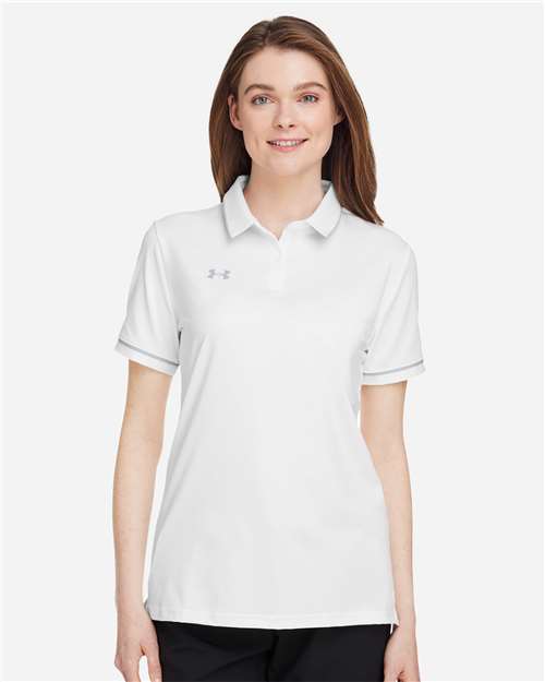 Under Armour Women's Tipped Teams Performance Polo - 1376905 White- Mod Grey