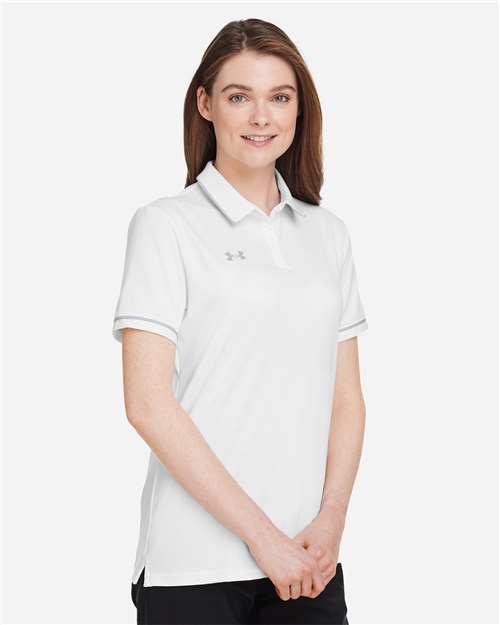 Under Armour Women's Tipped Teams Performance Polo - 1376905 White- Mod Grey