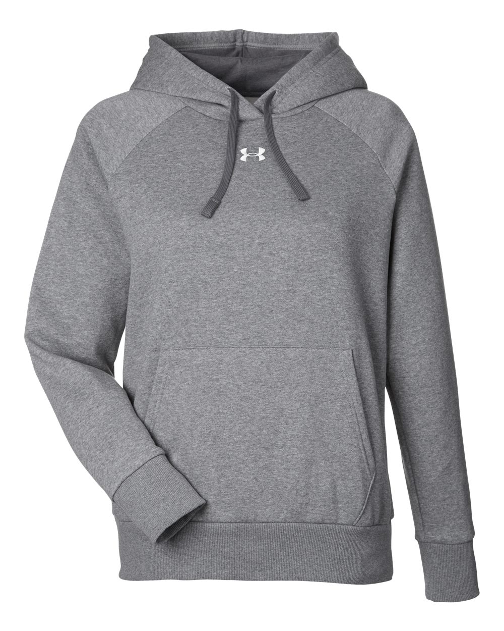 Under Armour Women's Rival Fleece Hooded Sweatshirt - 1379500 Castlerock Grey Light Heather- Black