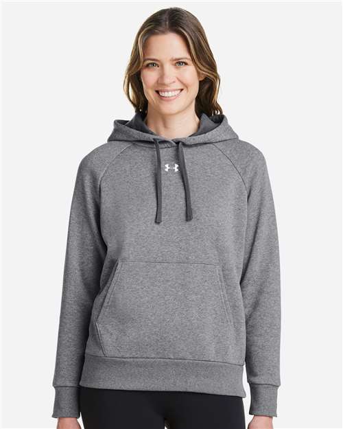 Under Armour Women's Rival Fleece Hooded Sweatshirt - 1379500 Castlerock Grey Light Heather- Black