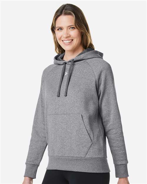 Under Armour Women's Rival Fleece Hooded Sweatshirt - 1379500 Castlerock Grey Light Heather- Black