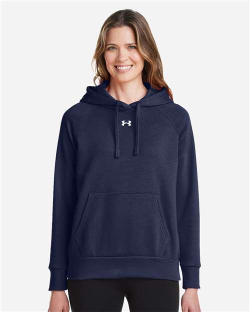 Under Armour Women's Rival Fleece Hooded Sweatshirt - 1379500 Midnight Navy- White