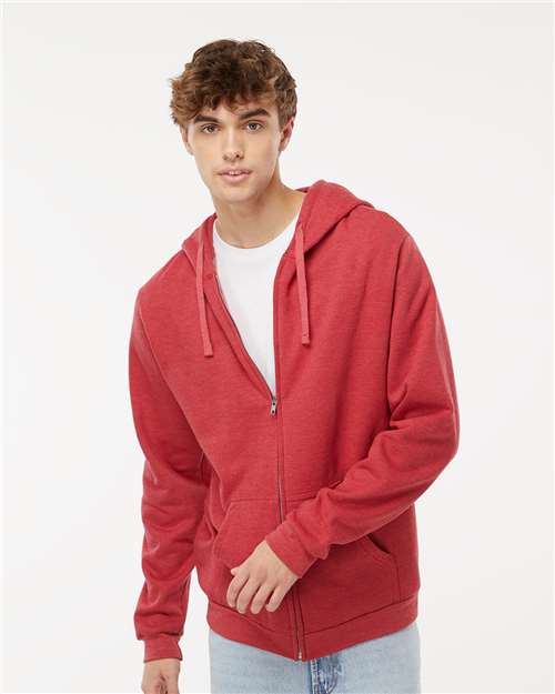 M&O Unisex Zipper Fleece Hoodie - 3331 - 3331M Heather Red