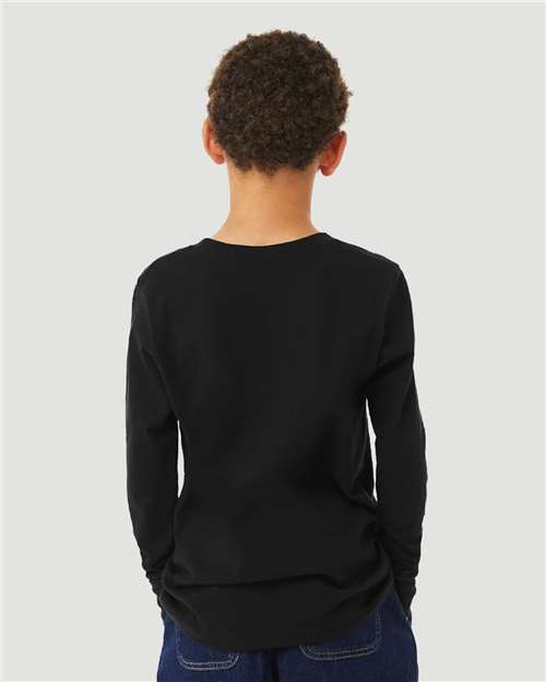 BELLA + CANVAS Youth Heather CVC Long Sleeve Tee - 3501YCVC Solid Black Blend