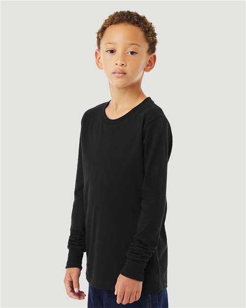 BELLA + CANVAS Youth Heather CVC Long Sleeve Tee - 3501YCVC Solid Black Blend