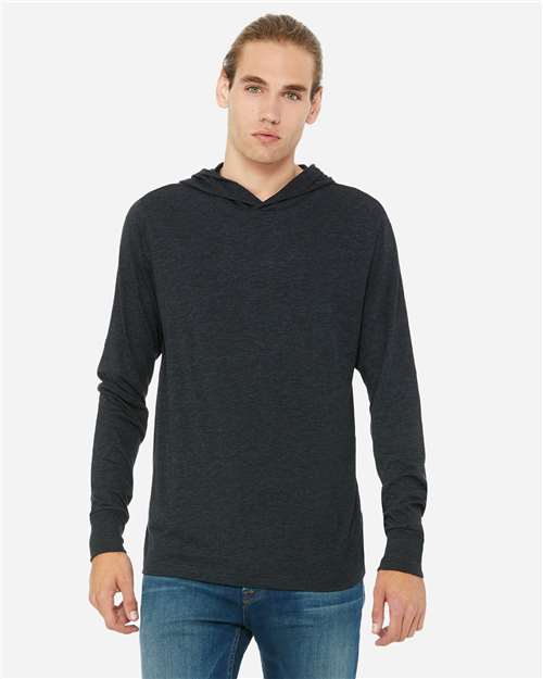 BELLA + CANVAS Unisex Jersey Hooded Long Sleeve Tee - 3512 Charcoal Black Triblend