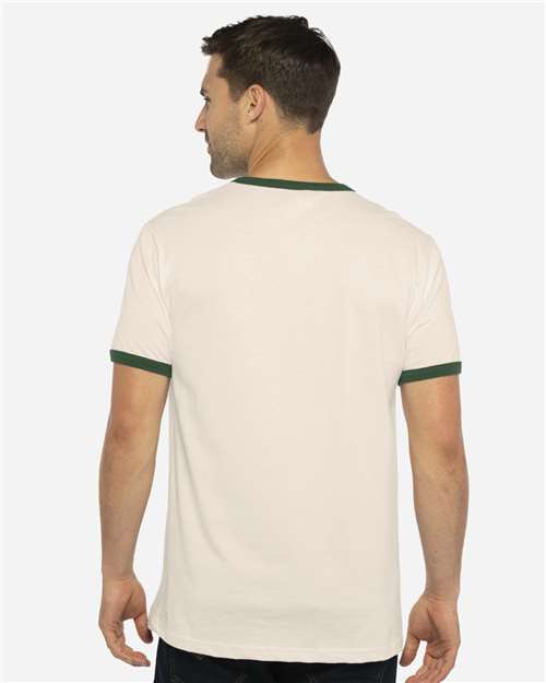 Next Level Unisex Cotton Ringer T-Shirt - 3604 - 3604N Natural- Forest Green