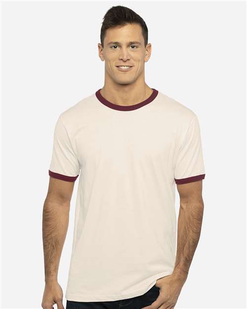 Next Level Unisex Cotton Ringer T-Shirt - 3604 - 3604N Natural- Maroon