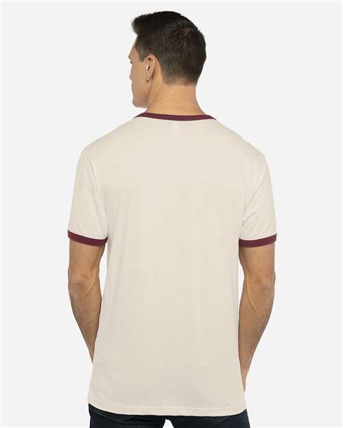 Next Level Unisex Cotton Ringer T-Shirt - 3604 - 3604N Natural- Maroon