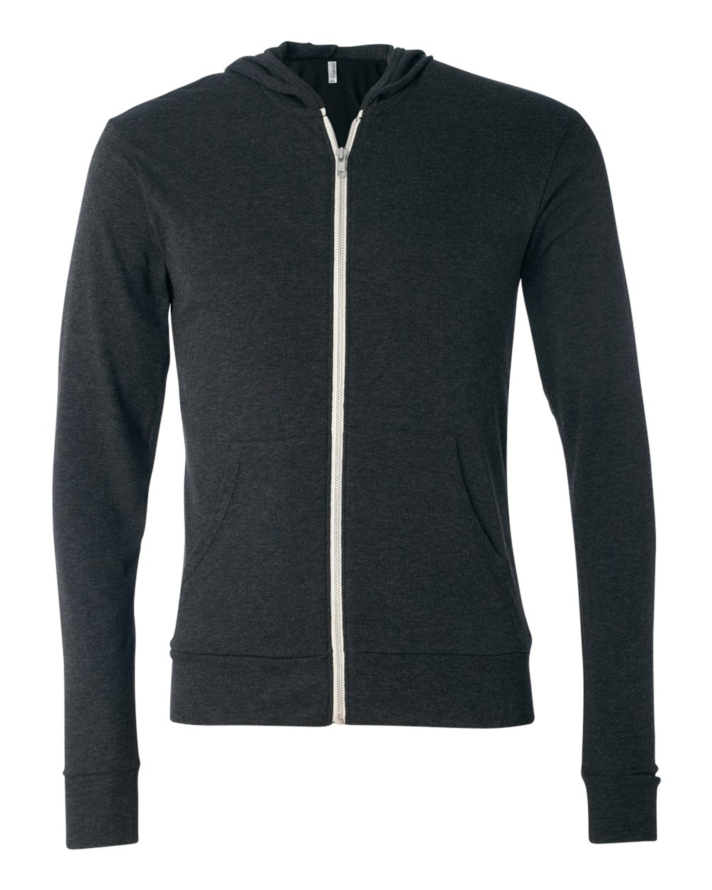 BELLA + CANVAS Unisex Triblend Lightweight Full-Zip Hooded Long Sleeve Tee - 3939 Charcoal Black Triblend